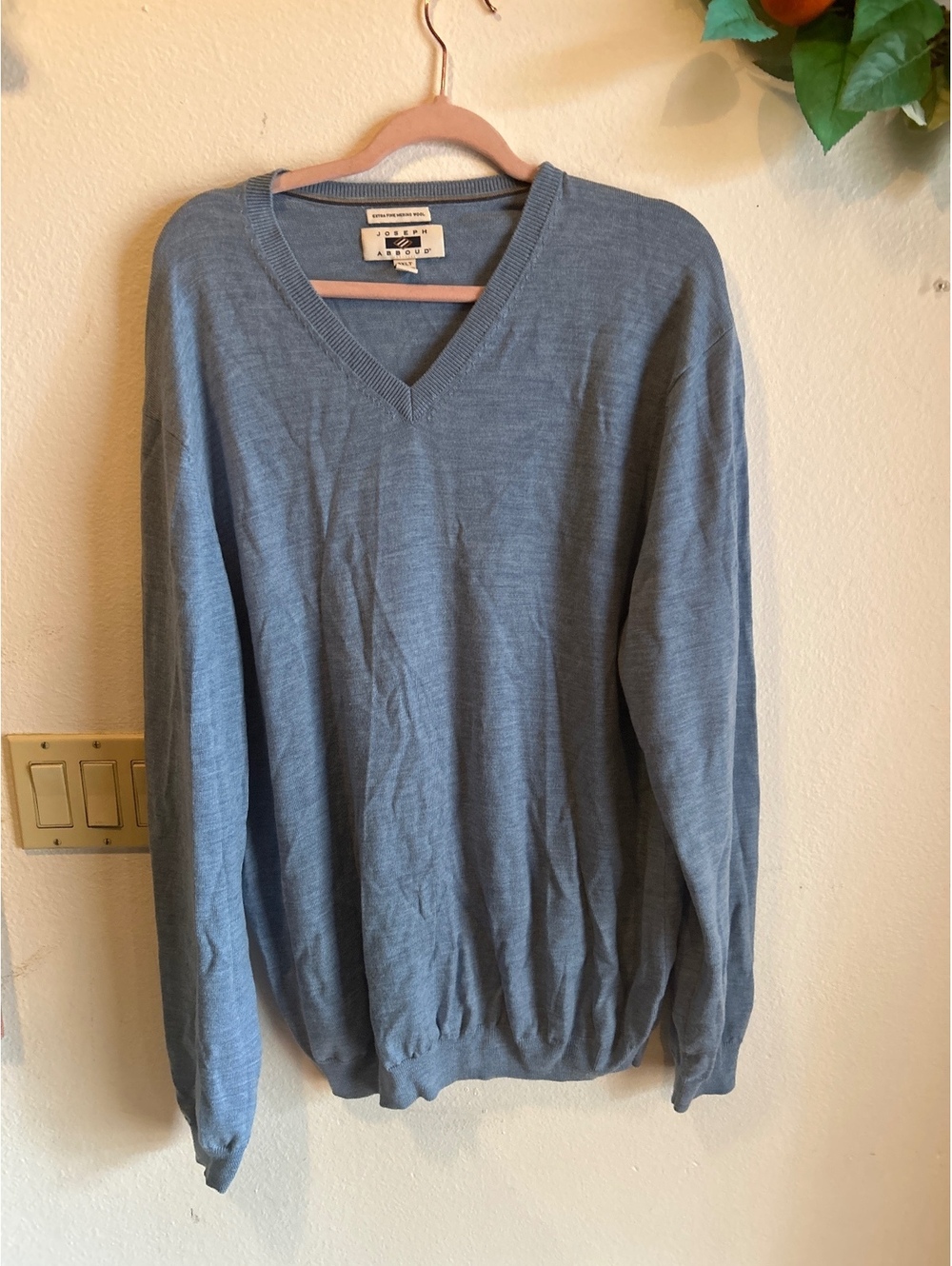 Joseph Abboud Men's Extra Fine Merino Wool V-Neck Sweater 3XLT Light Blue